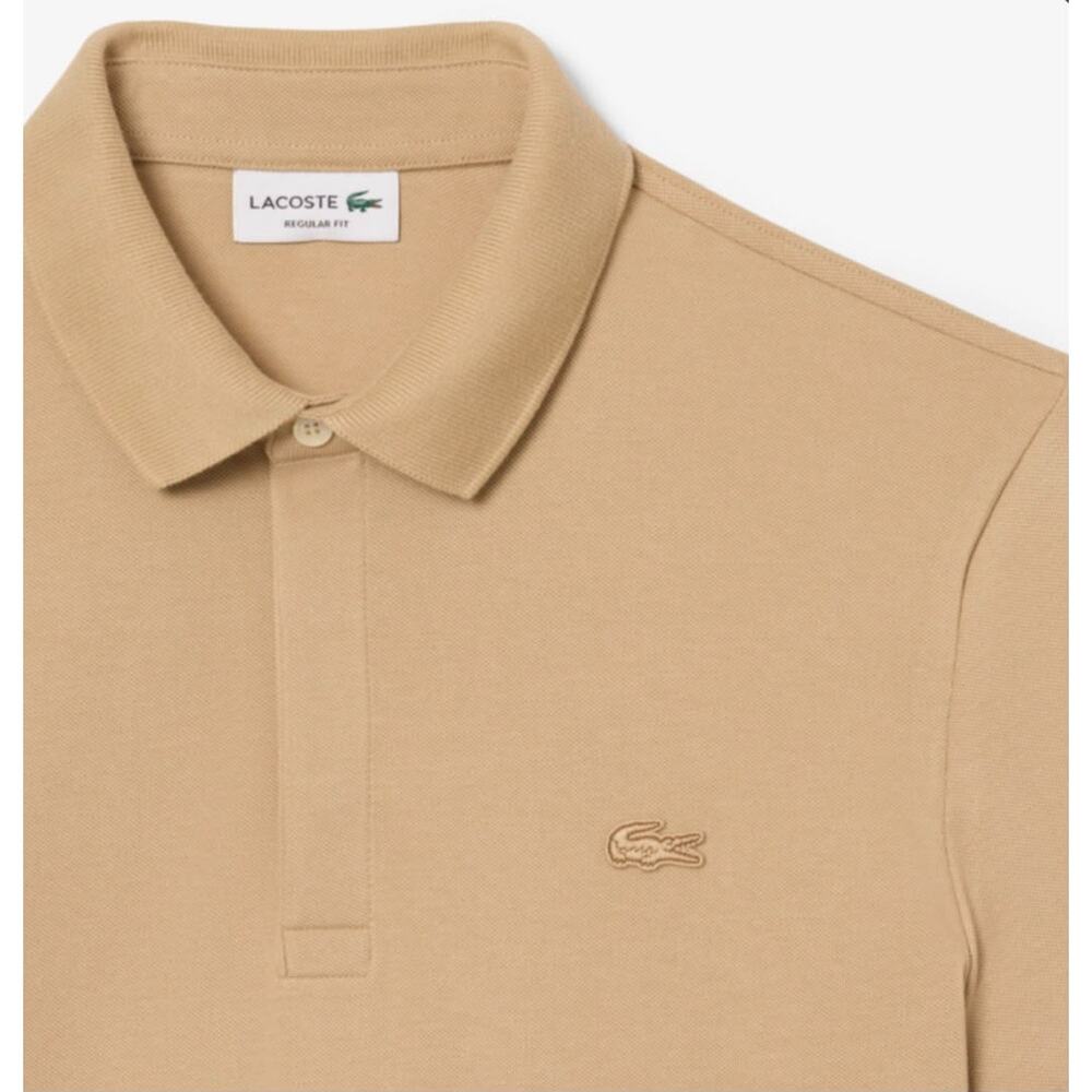 Lacoste Men's Beige Short Sleeve Classic Polo Shirt – Embroidered Crocodile Logo - Picture 2 of 2